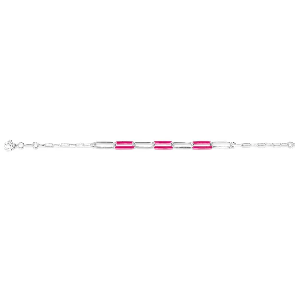 Sterling Silver Pink Enamel Fancy 19cm Bracelet