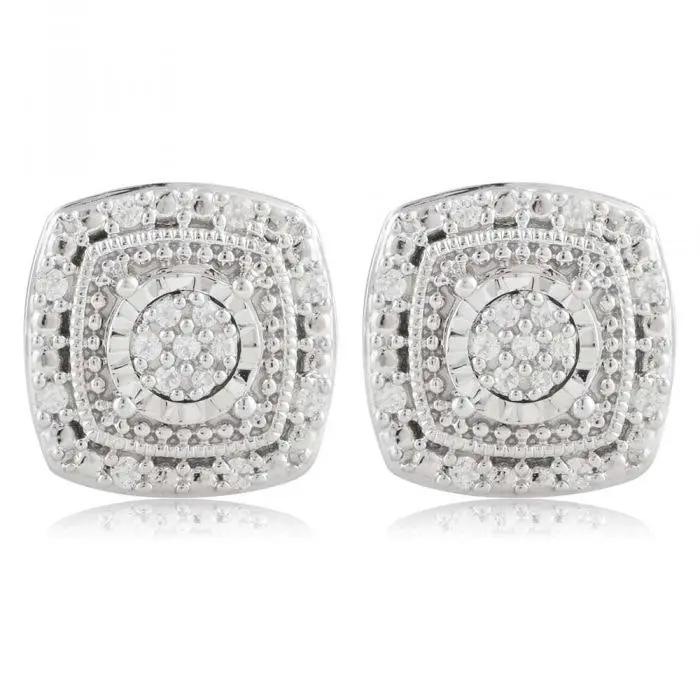 Sterling Silver Diamond Stud Earring Set with 30 Brilliant Diamonds