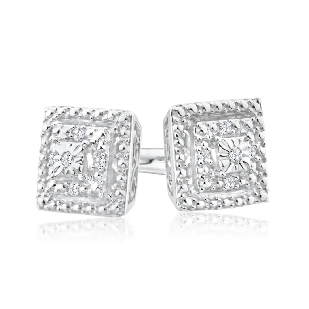 Sterling Silver Brilliant Cut Diamond Stud Earrings