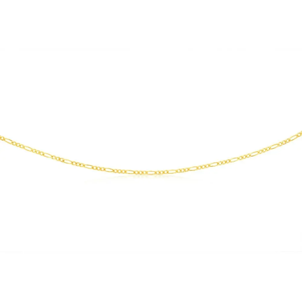 9ct Yellow Solid Gold Figaro 1:3 60Gauge 45cm Chain