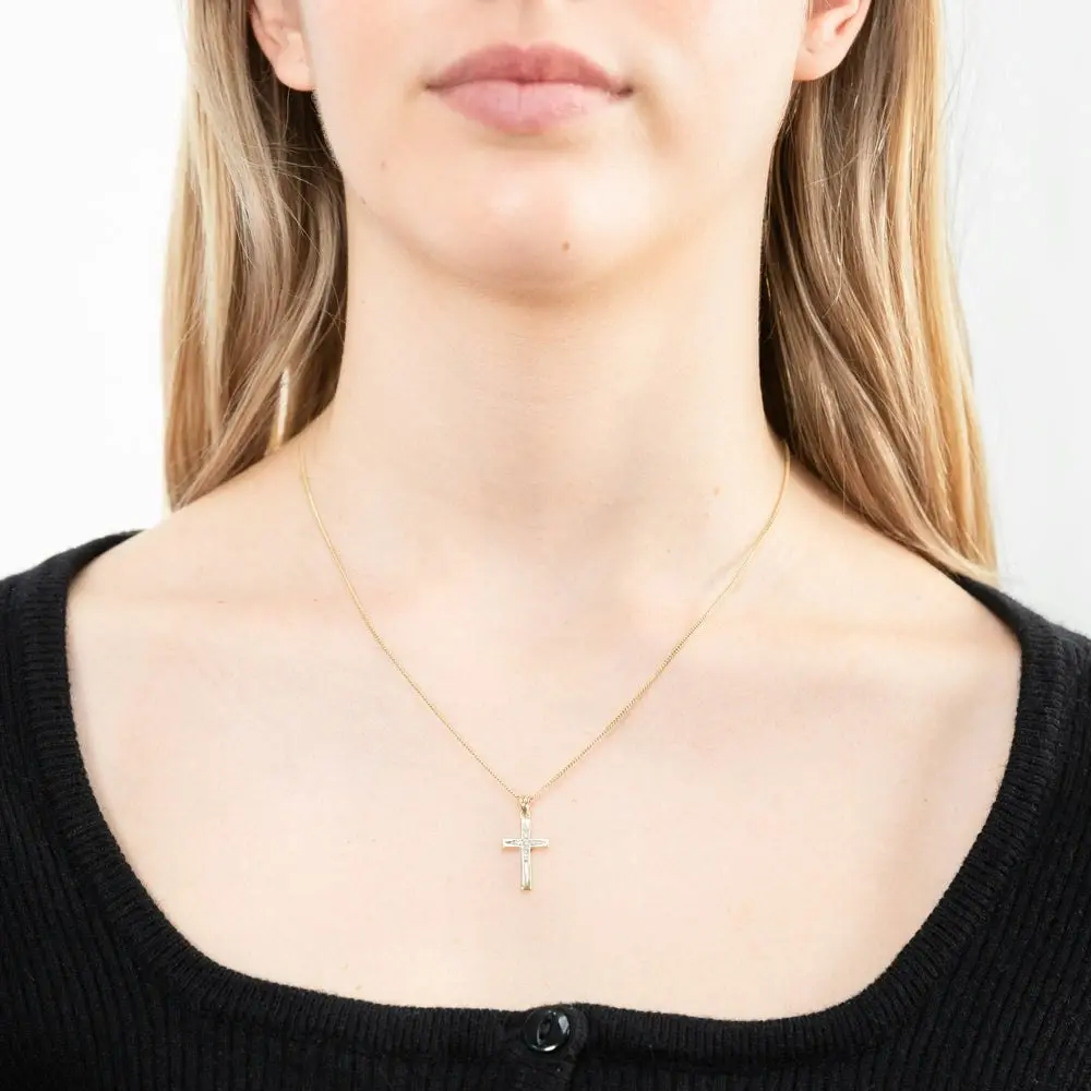 9ct Yellow Gold Cross Diamond Pendant