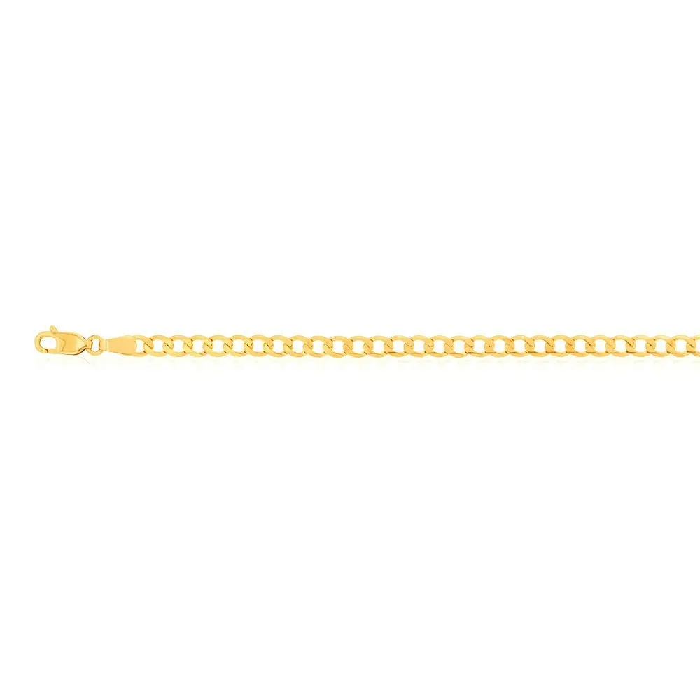 9ct Yellow Solid Gold Curb Bevelled 100 Gauge 19cm Bracelet