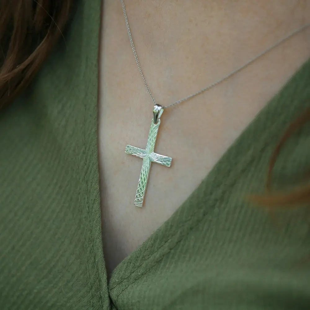 Sterling Silver Diamond Cut 35mm Cross Pendant