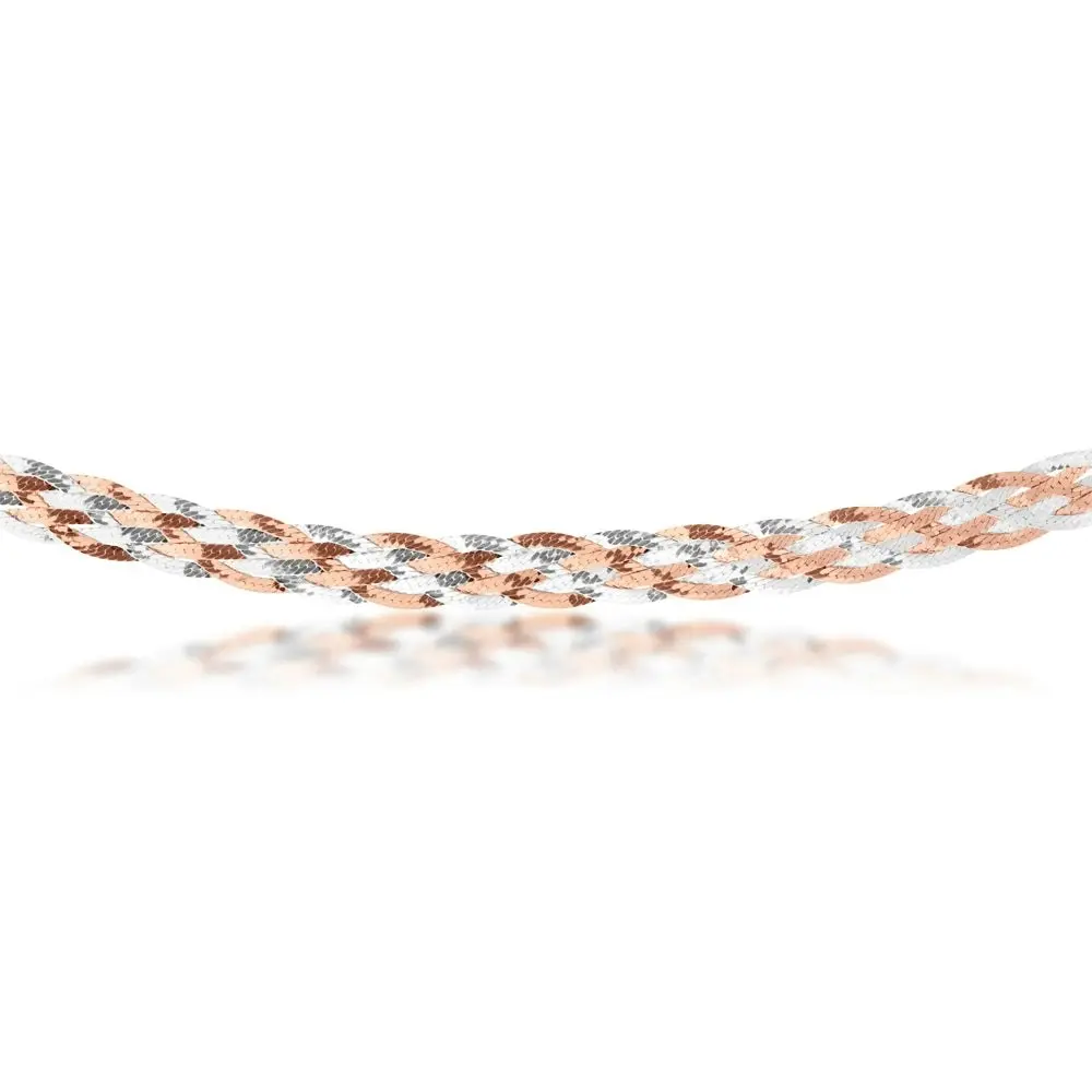 Sterling Silver and Rose Gold Plated 45cm Multi Strand Plait Necklace