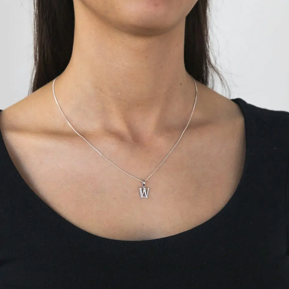 Silver Pendant Initial W set with Diamond