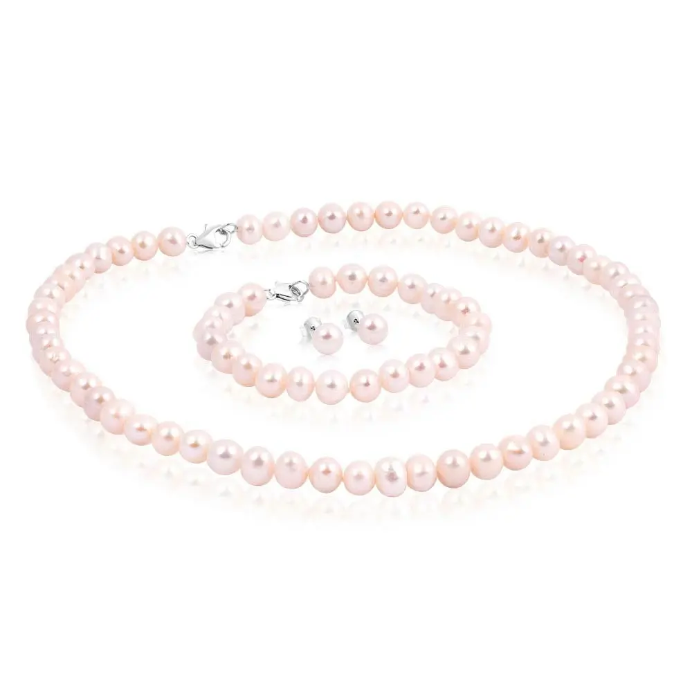 Pink Freshwater Pearl Boxed Set with Sterling Silver Clasp