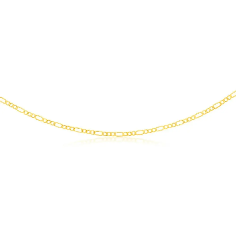 9ct Yellow Gold Silverfilled Bevelled 1:3 Figaro 80 Gauge 50cm Chain