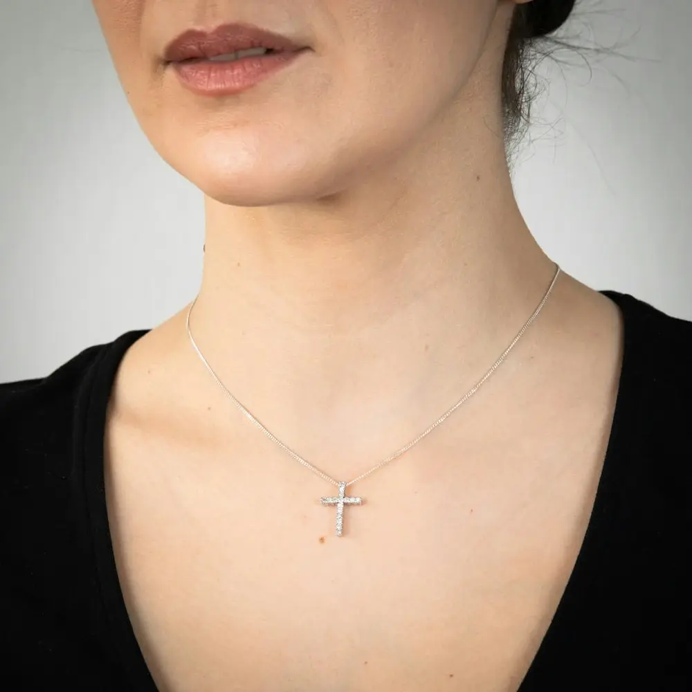 10ct White Gold Diamond Cross Pendant Set with Brilliant Diamonds