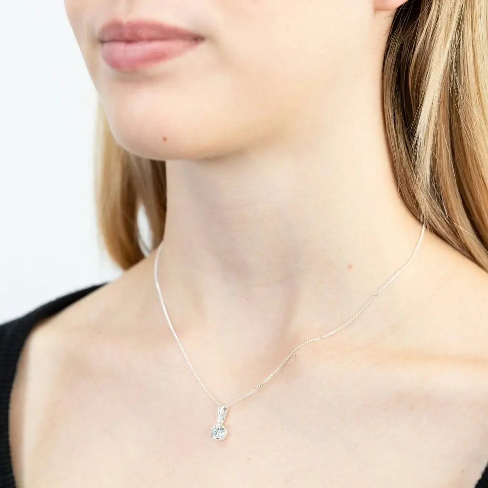 Sterling Silver 6mm Zirconia Pendant and Earring Set with Chain