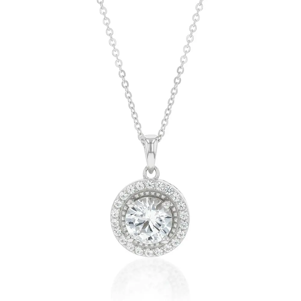 Sterling Silver Natural White Sapphire Pendant and Earring Set