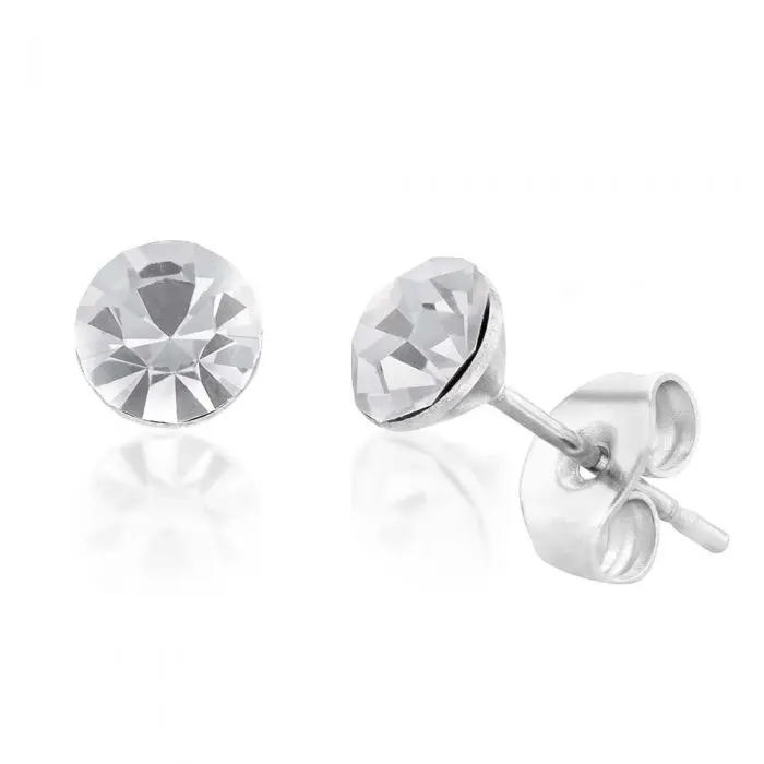 Stainless Steel Crystal Studs Set of 3 - White Aqua Fucshia