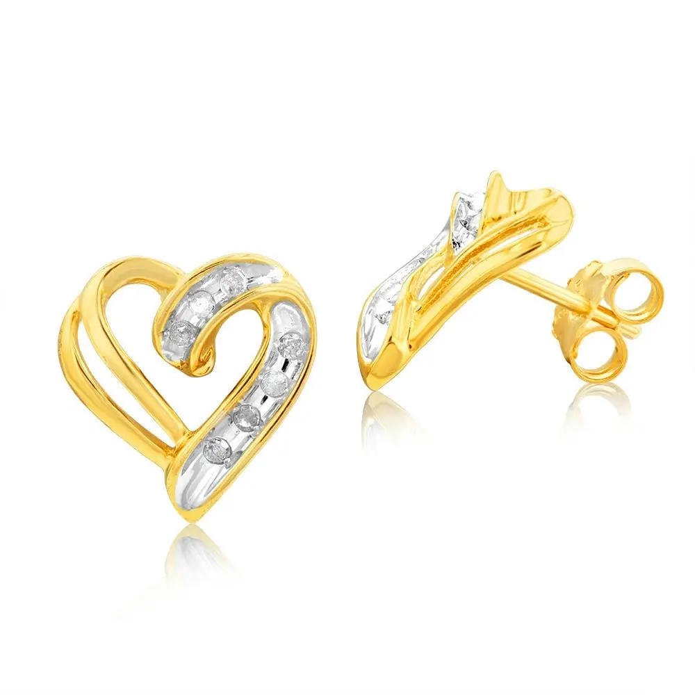 Gold Plated Silver 1/4 Carat Diamond Heart Pendant & Earrings Set Chain Included