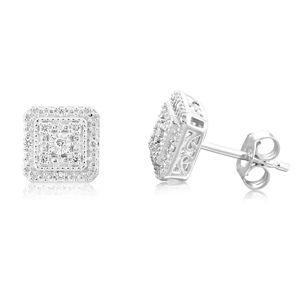 Sterling Silver Diamond Pendant & Stud Earrings Set