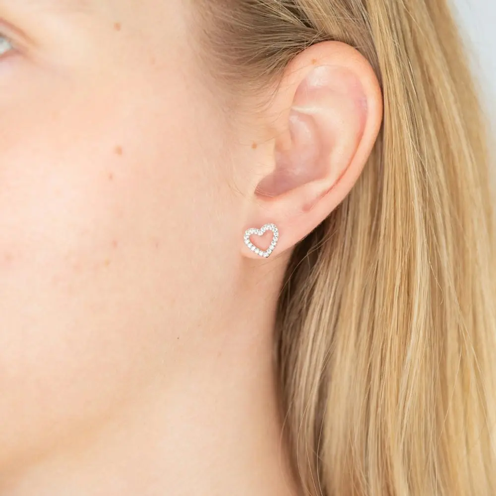 Sterling Silver Cubic Zirconia Open Heart Stud Earrings