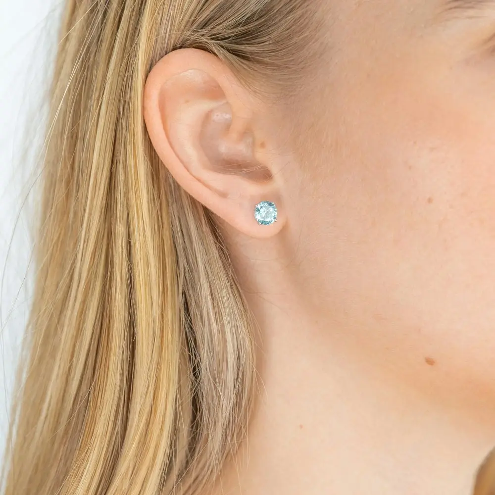 Sterling Silver Cubic Zirconia Light Aqua Stud Earrings