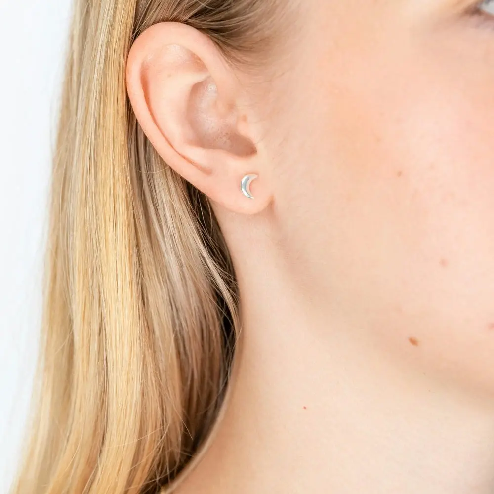 Sterling Silver Plain Crescent Moon Studs