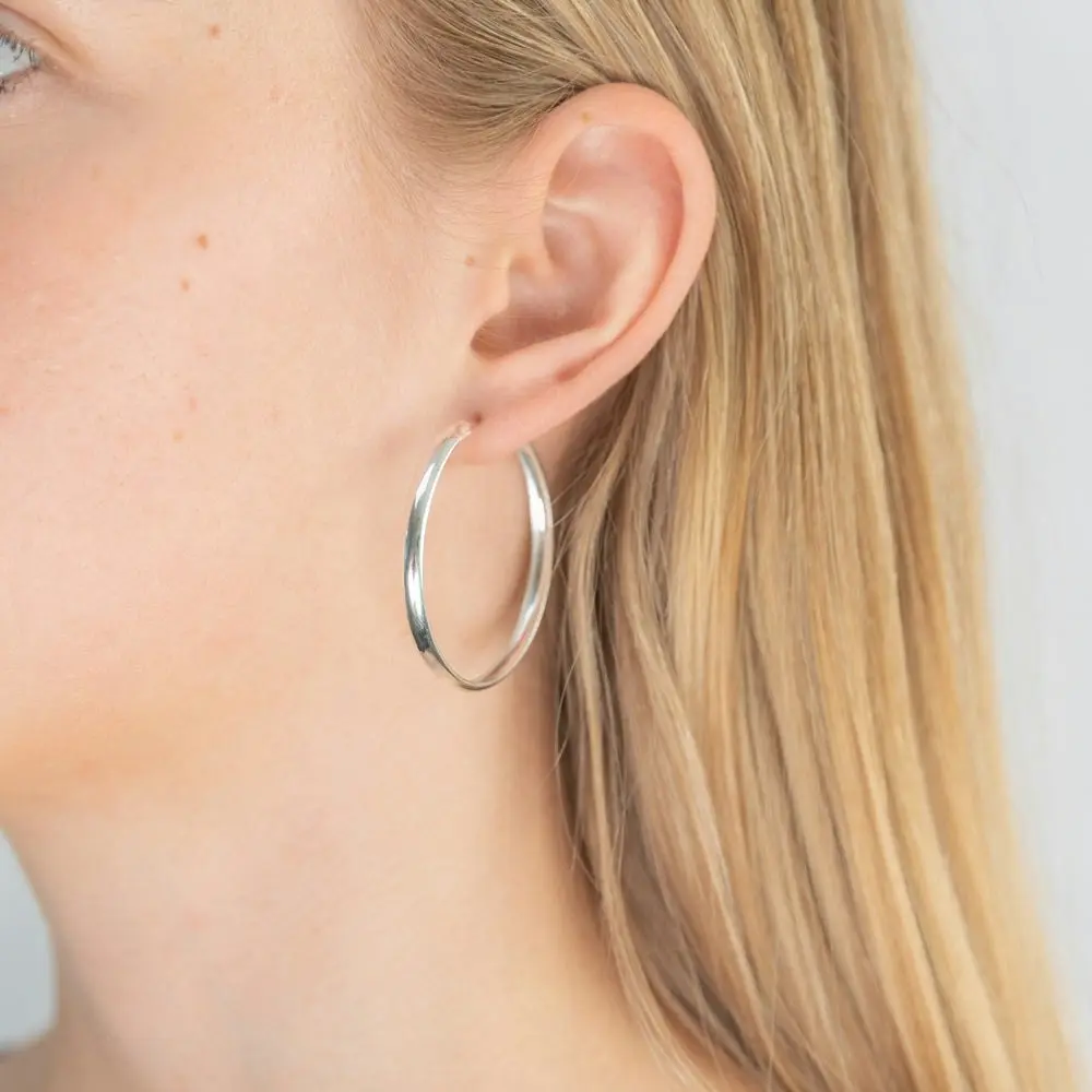 Sterling Silver 40mm Half Round Hoops