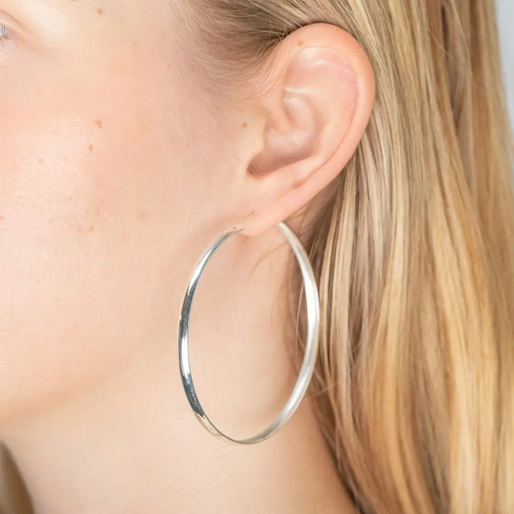 Sterling Silver 60mm Half Round Hoop Earrings