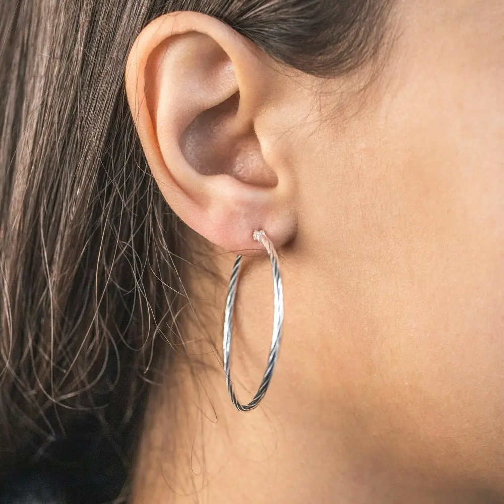 Sterling Silver 40mm Twist Hoop Earrings