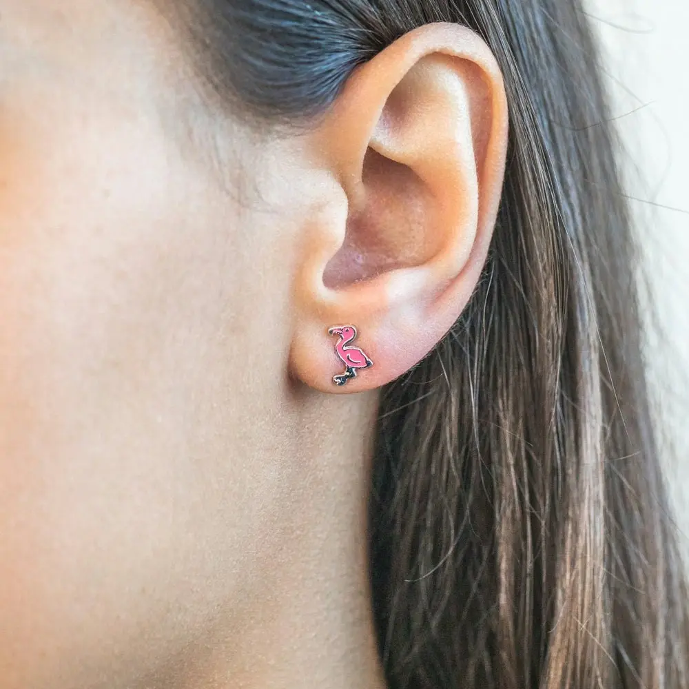 Sterling Silver Pink Flamingo Stud Earrings