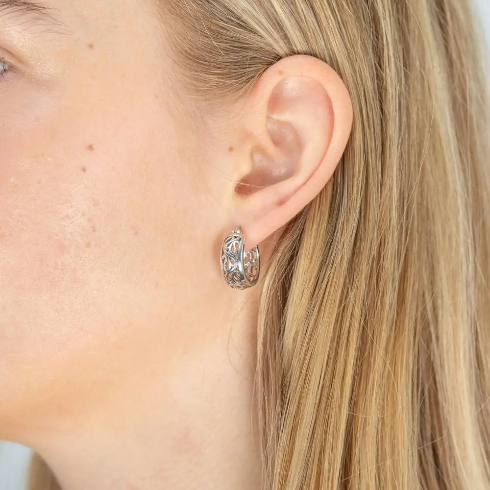 Sterling Silver Oxidised Hoop Earrings