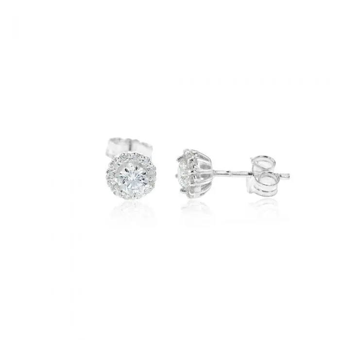 Sterling Silver Zirconia Round Stud Earrings