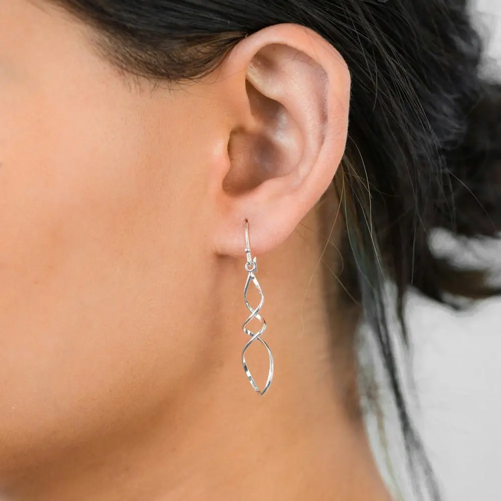 Sterling Silver Long Triple Twist Drop Earrings