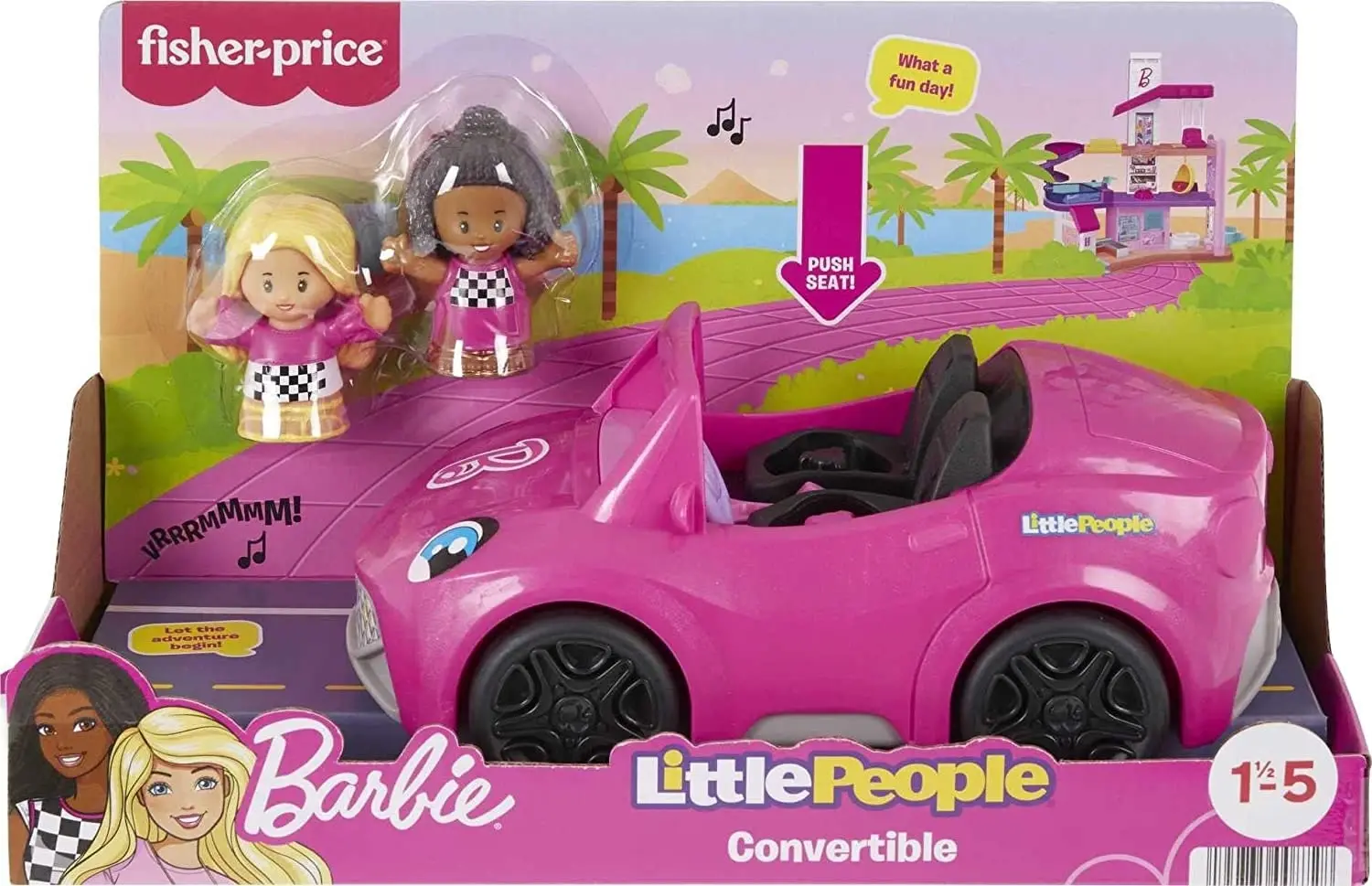 Little People Barbie Convertible Toy Car With Music Sounds & 2 Figures