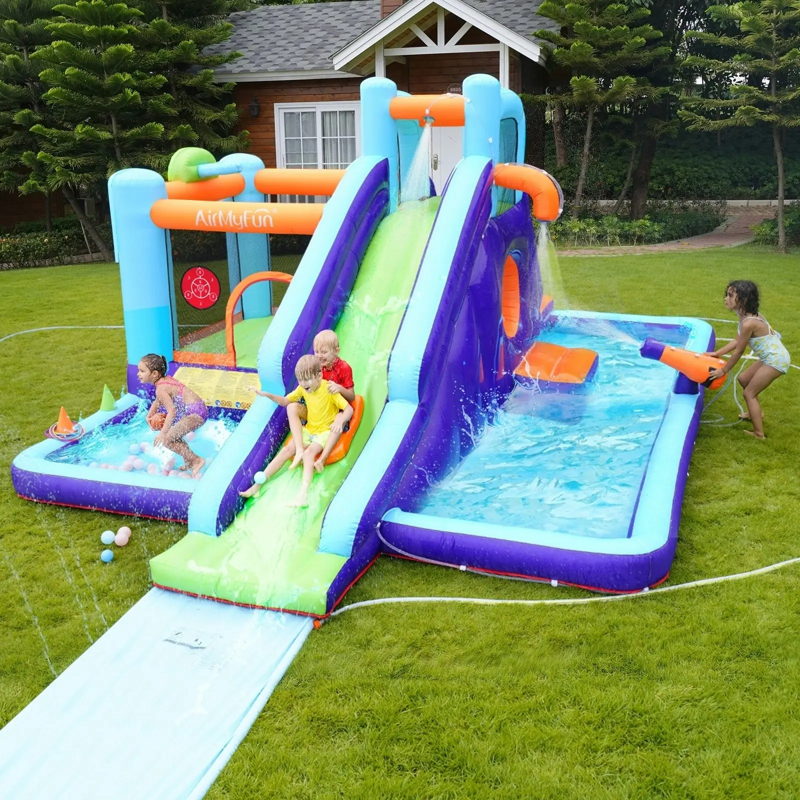 AirMyFun 11 Play Zones Inflatable Water Slide Trampoline Castle Bounce House Splash Jumping