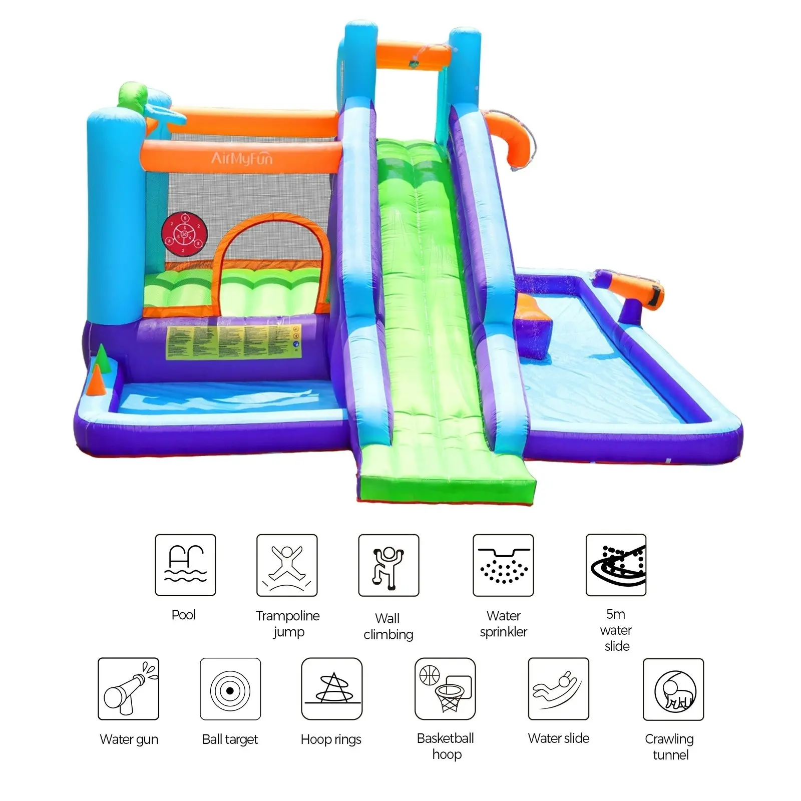 AirMyFun 11 Play Zones Inflatable Water Slide Trampoline Castle Bounce House Splash Jumping