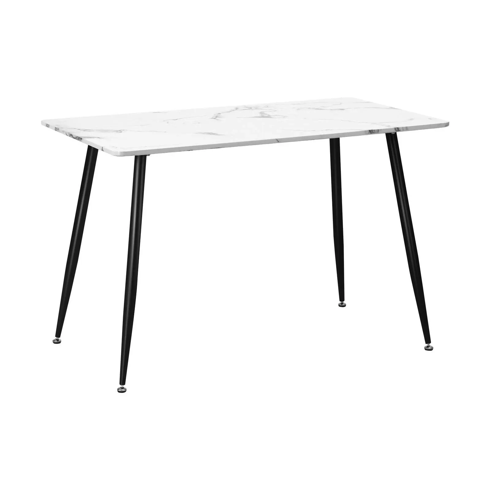 Oikiture 120cm Dining Table Rectangle Wooden Table With Marble Effect Metal Legs White&Black