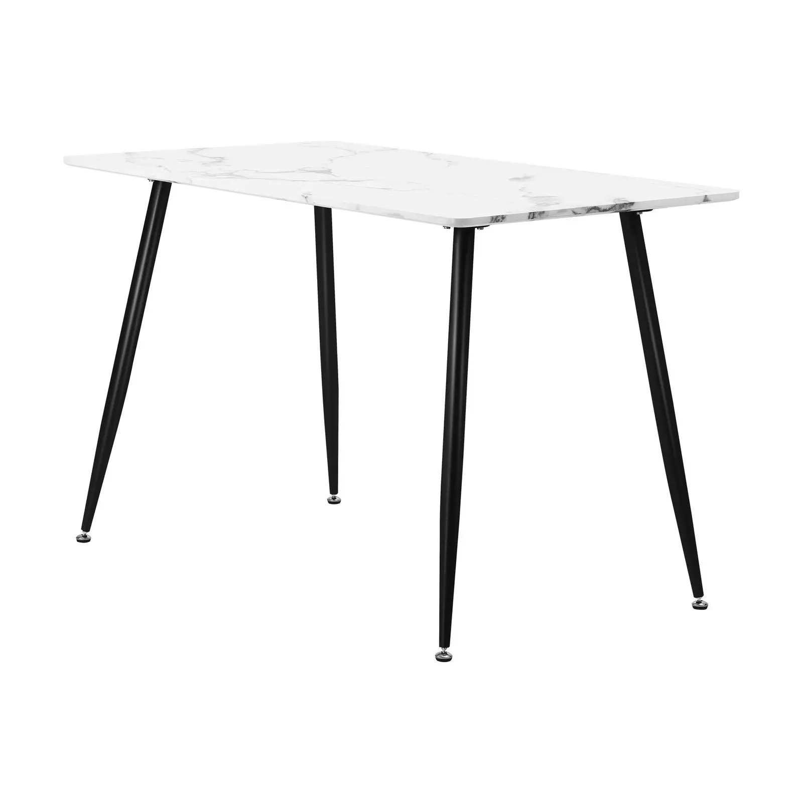 Oikiture 120cm Dining Table Rectangle Wooden Table With Marble Effect Metal Legs White&Black