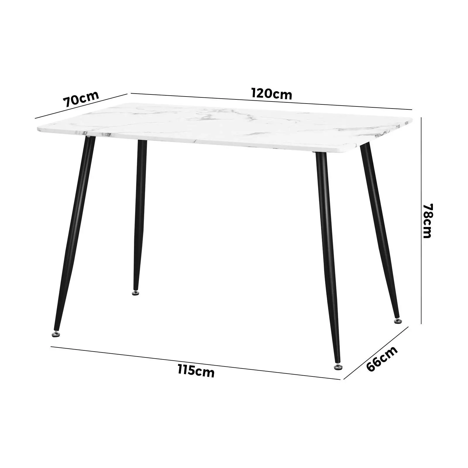 Oikiture 120cm Dining Table Rectangle Wooden Table With Marble Effect Metal Legs White&Black