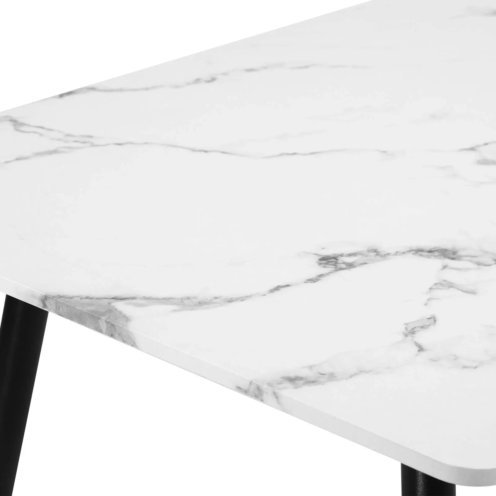 Oikiture 120cm Dining Table Rectangle Wooden Table With Marble Effect Metal Legs White&Black