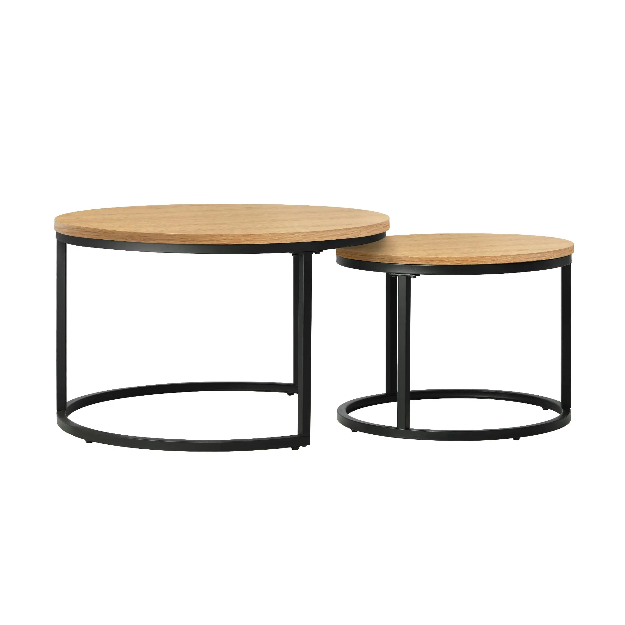 Oikiture Set of 2 Coffee Table Round Nesting Side End Table Natural