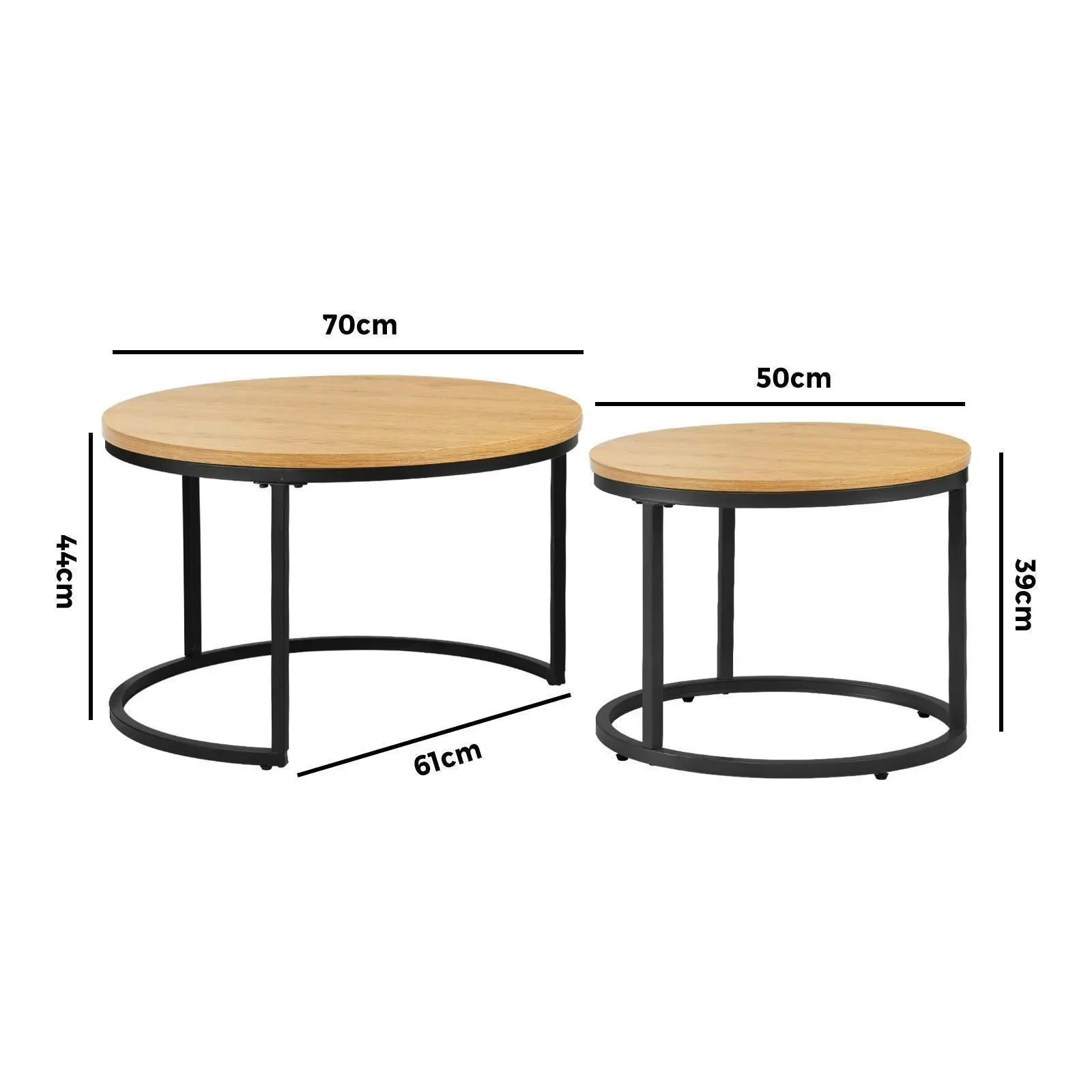 Oikiture Set of 2 Coffee Table Round Nesting Side End Table Natural