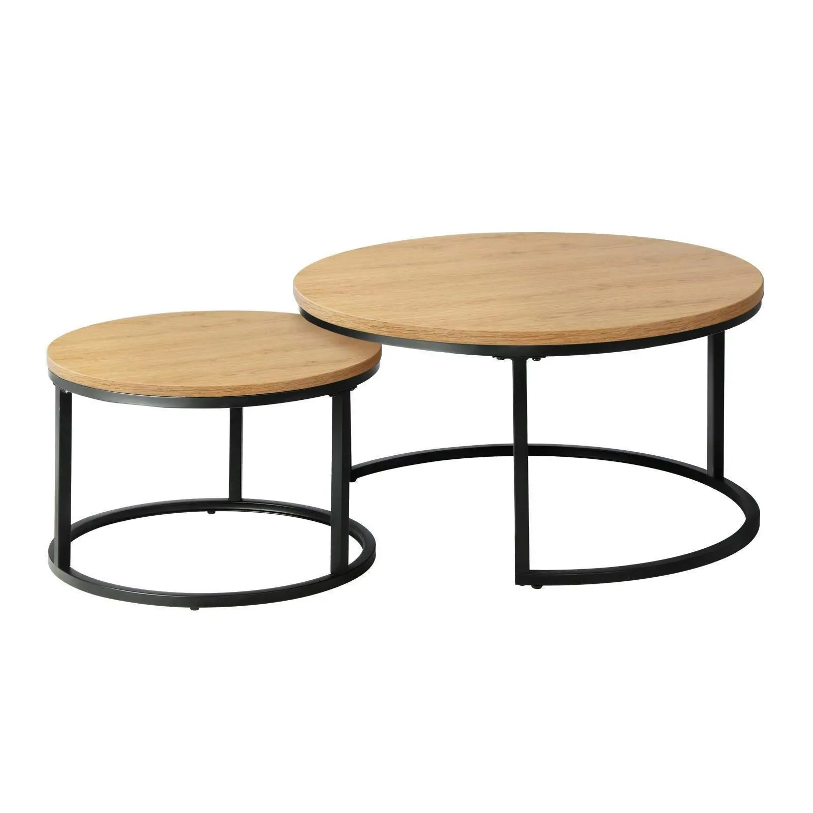 Oikiture Set of 2 Coffee Table Round Nesting Side End Table Natural