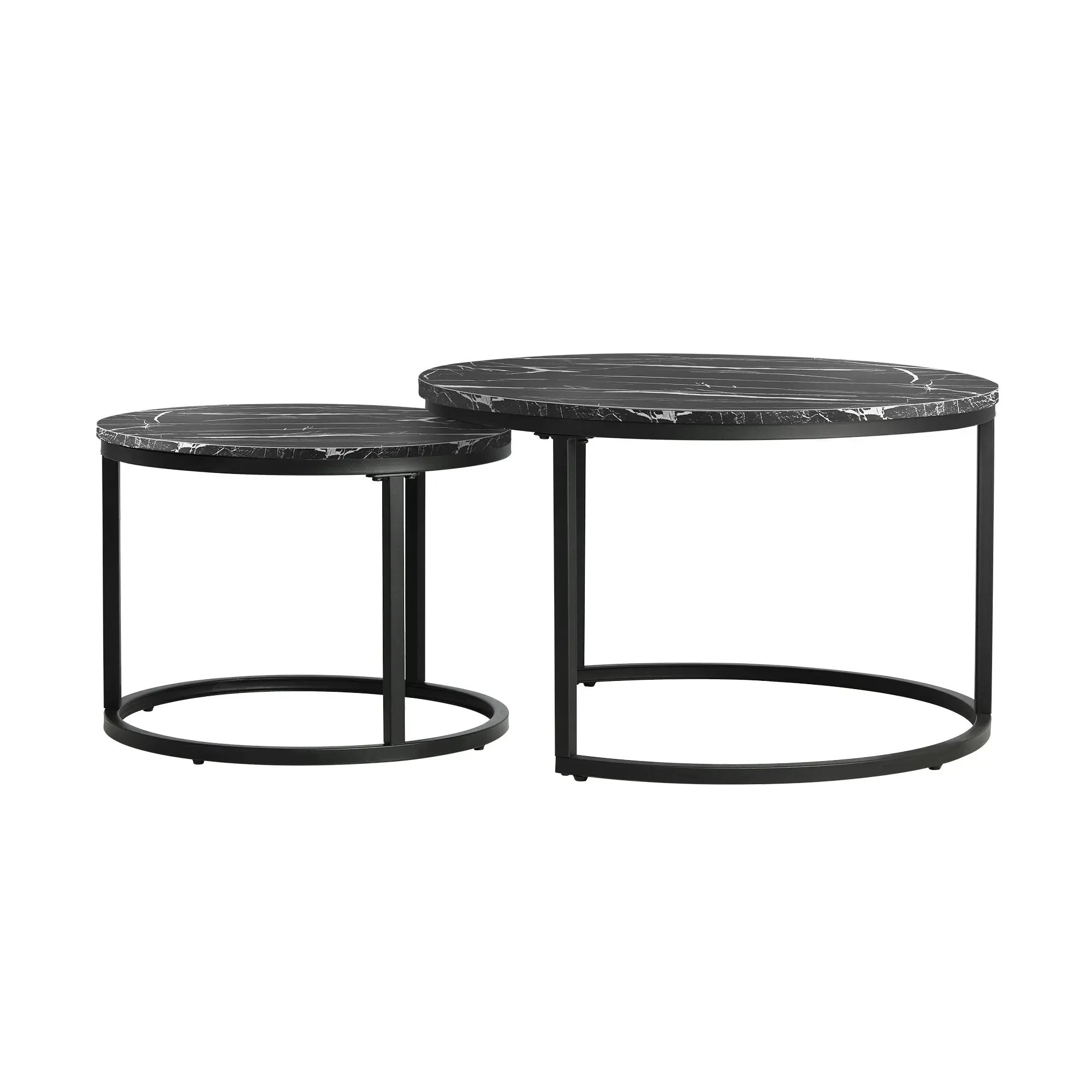 Oikiture Set of 2 Coffee Table Round Nesting Side End Table Black