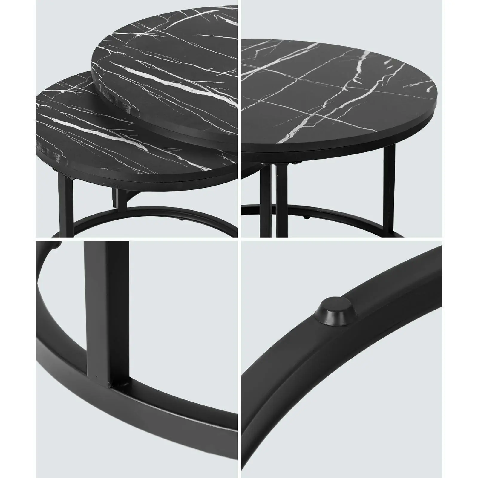 Oikiture Set of 2 Coffee Table Round Nesting Side End Table Black