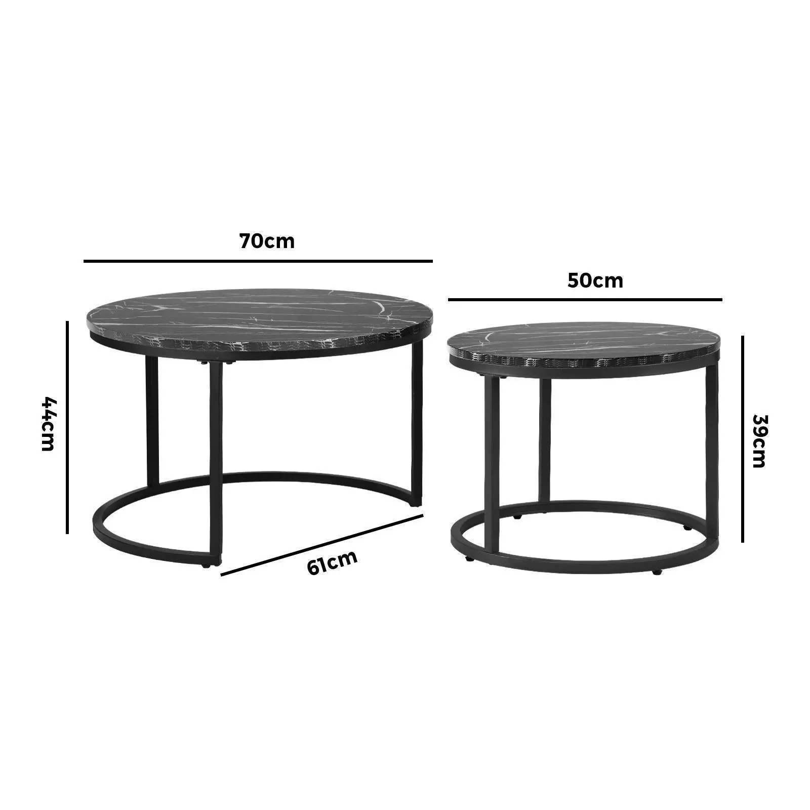 Oikiture Set of 2 Coffee Table Round Nesting Side End Table Black