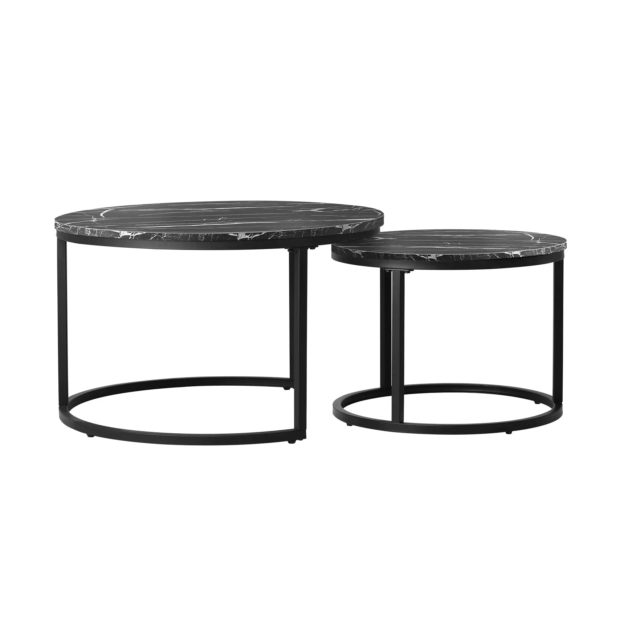 Oikiture Set of 2 Coffee Table Round Nesting Side End Table Black