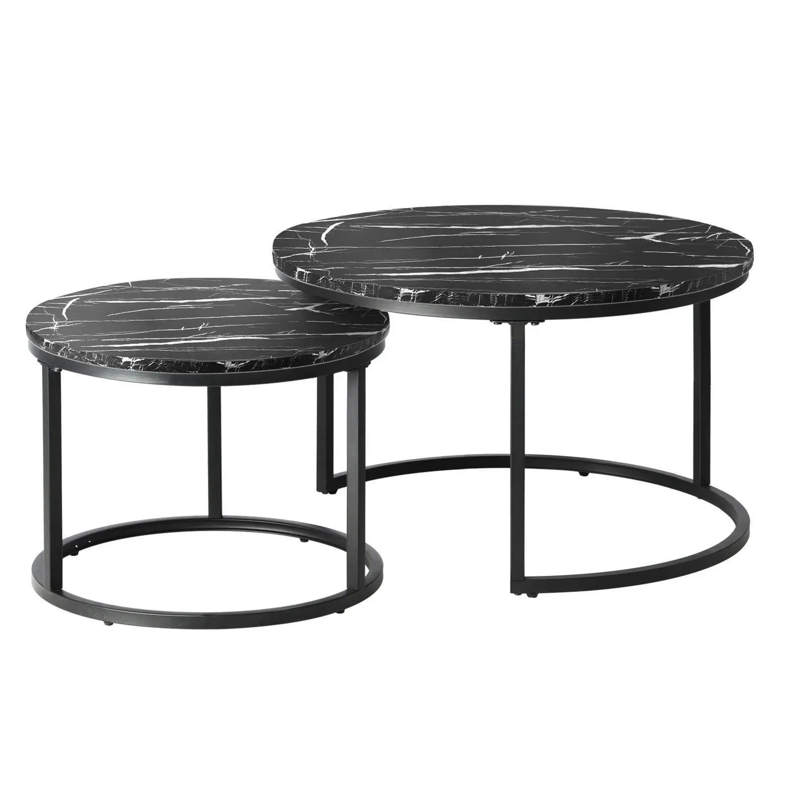 Oikiture Set of 2 Coffee Table Round Nesting Side End Table Black