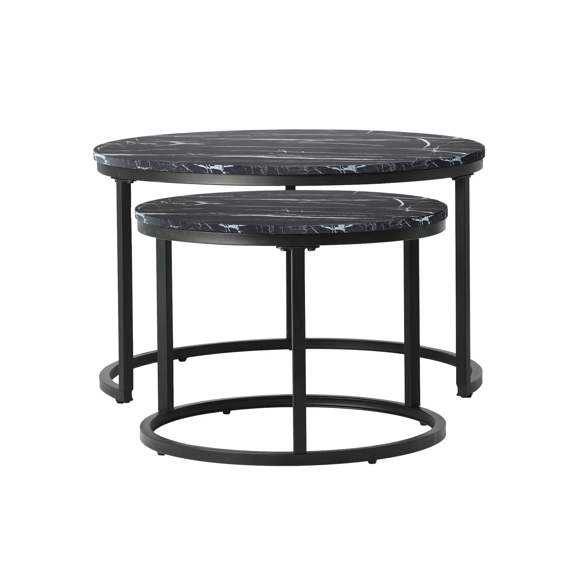 Oikiture Set of 2 Coffee Table Round Nesting Side End Table Black