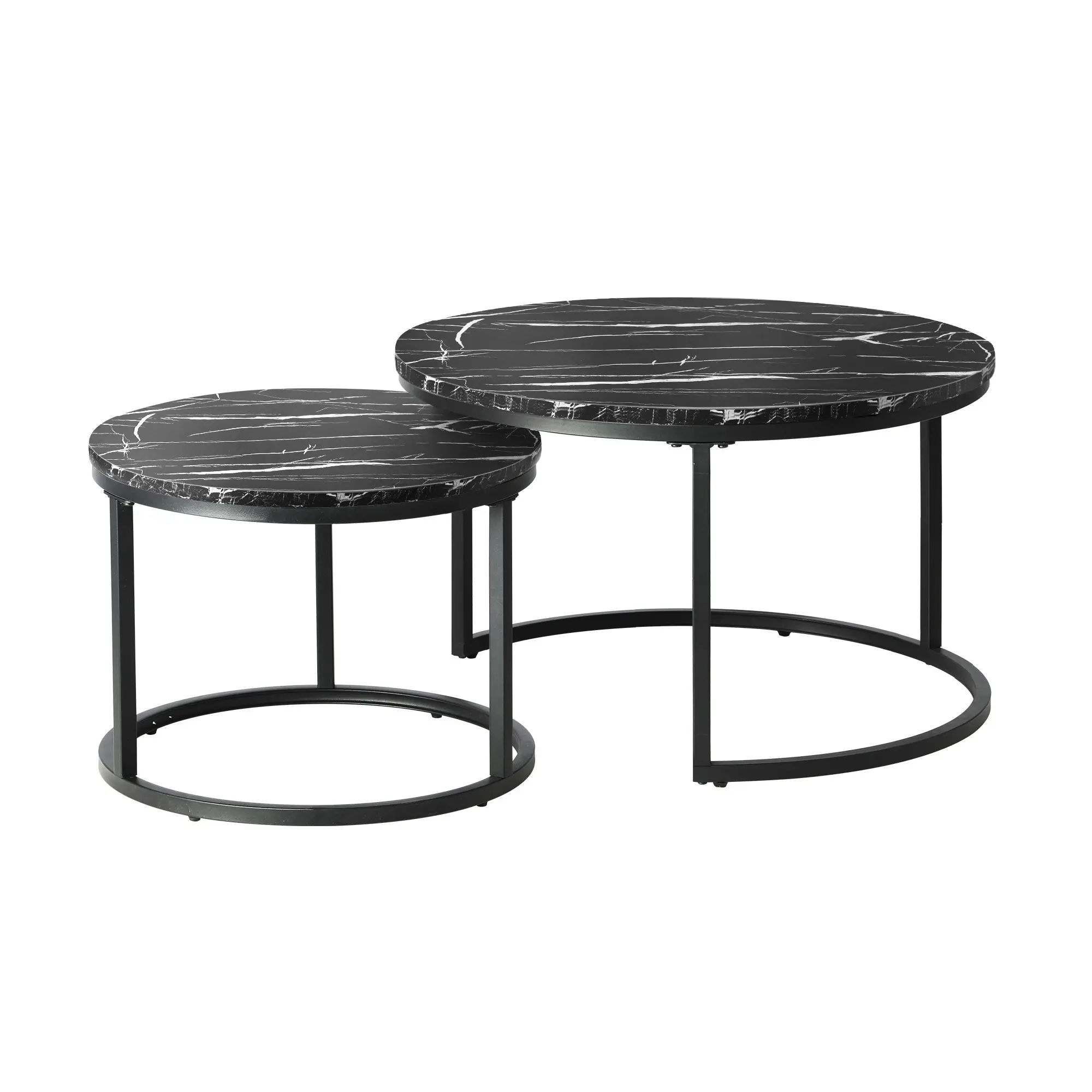 Oikiture Set of 2 Coffee Table Round Nesting Side End Table Black