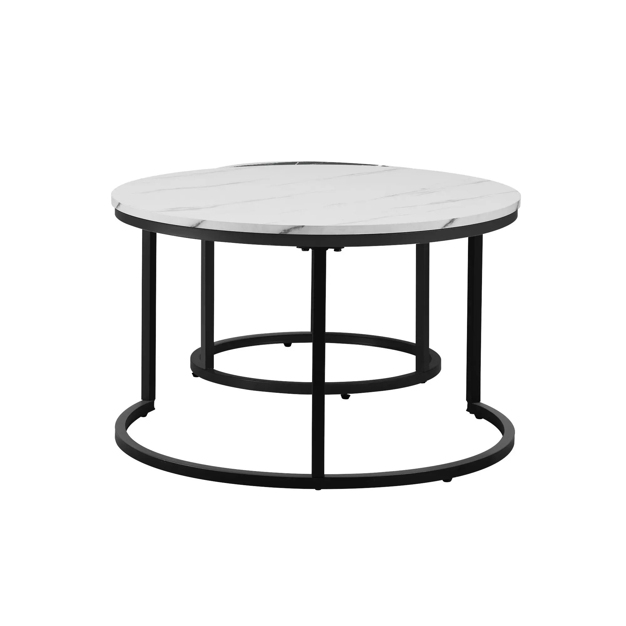 Oikiture Set of 2 Coffee Table Round Nesting Side End Table White and Grey