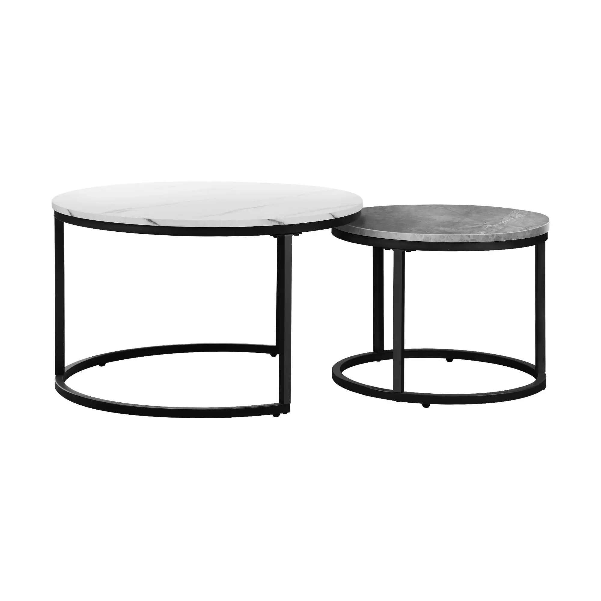 Oikiture Set of 2 Coffee Table Round Nesting Side End Table White and Grey