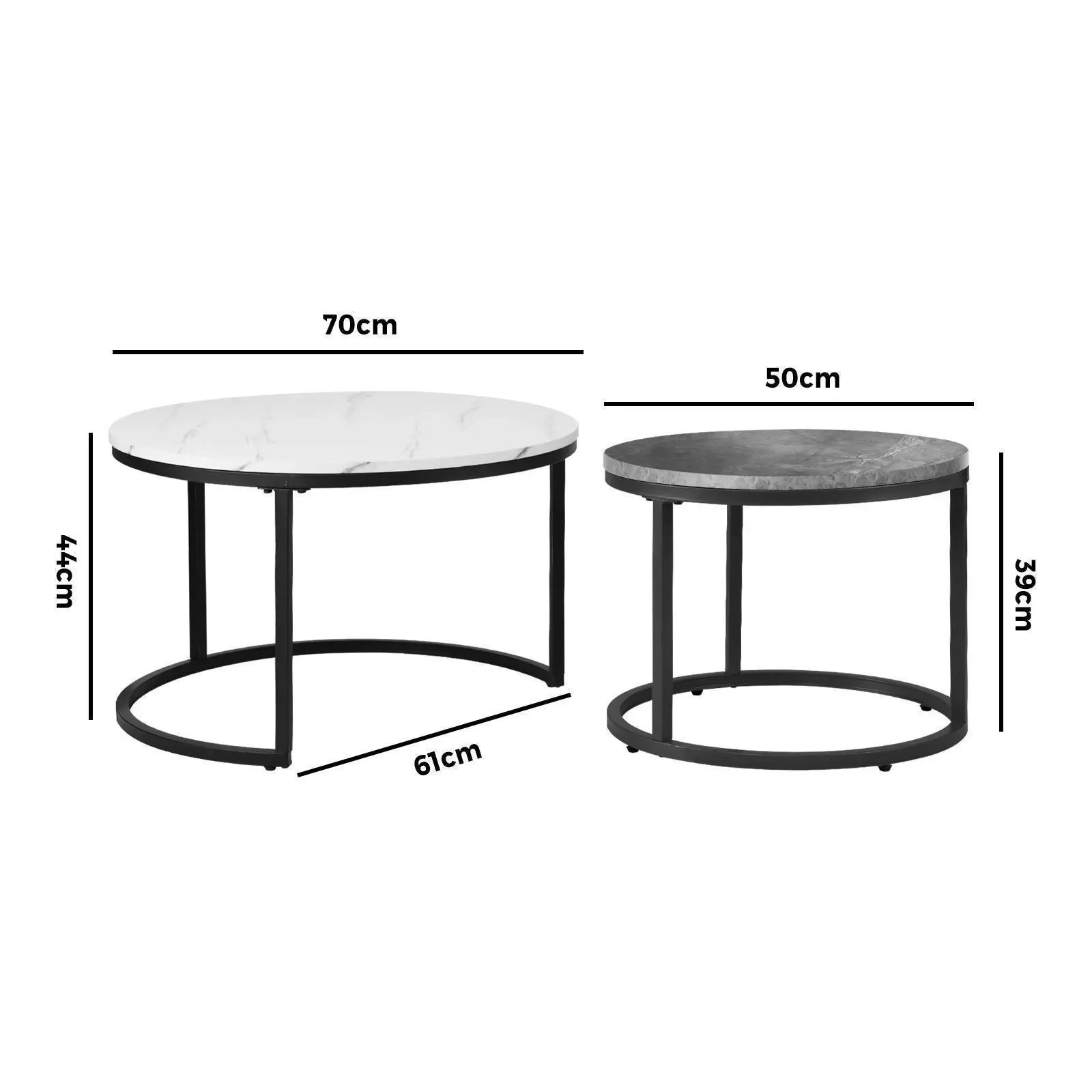 Oikiture Set of 2 Coffee Table Round Nesting Side End Table White and Grey