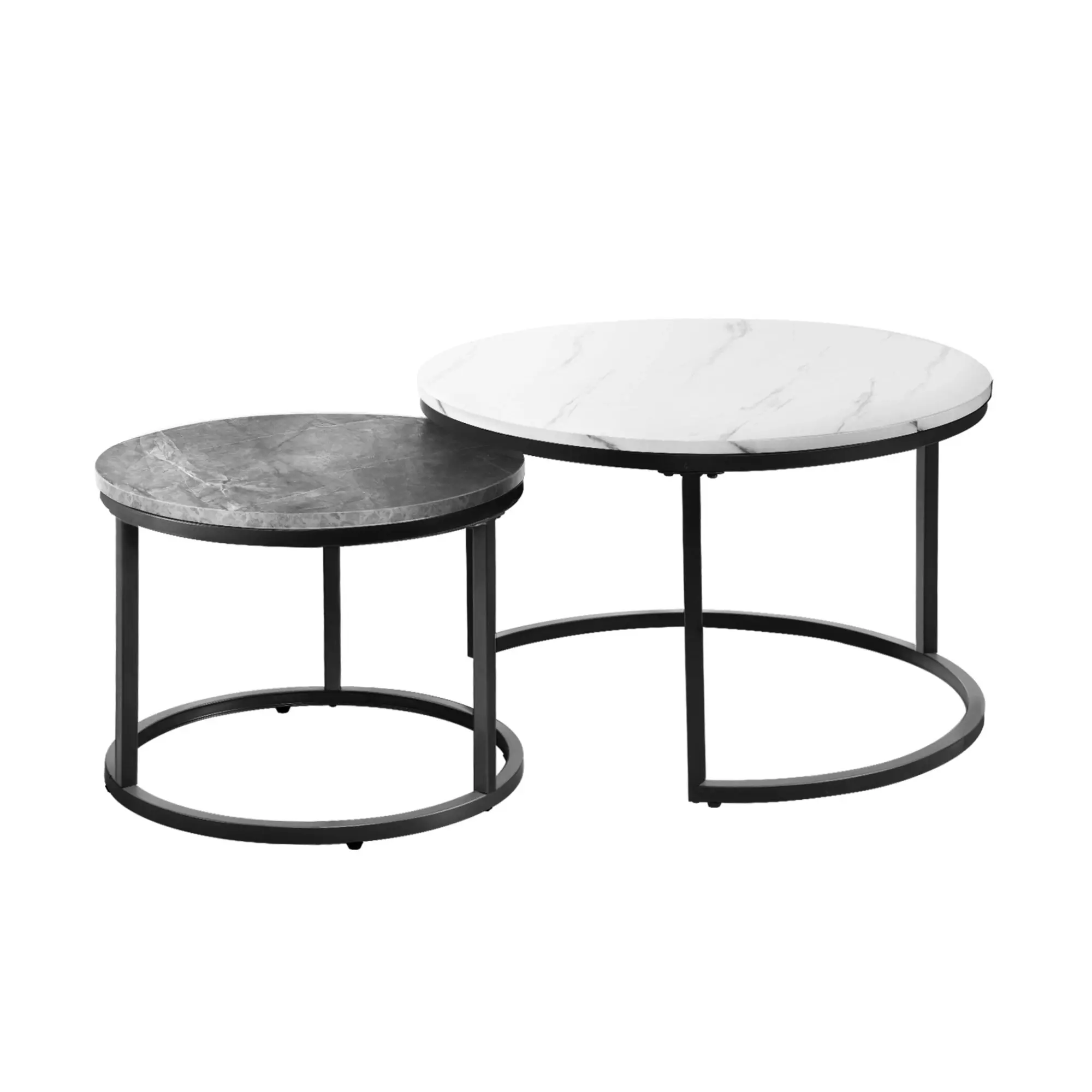 Oikiture Set of 2 Coffee Table Round Nesting Side End Table White and Grey