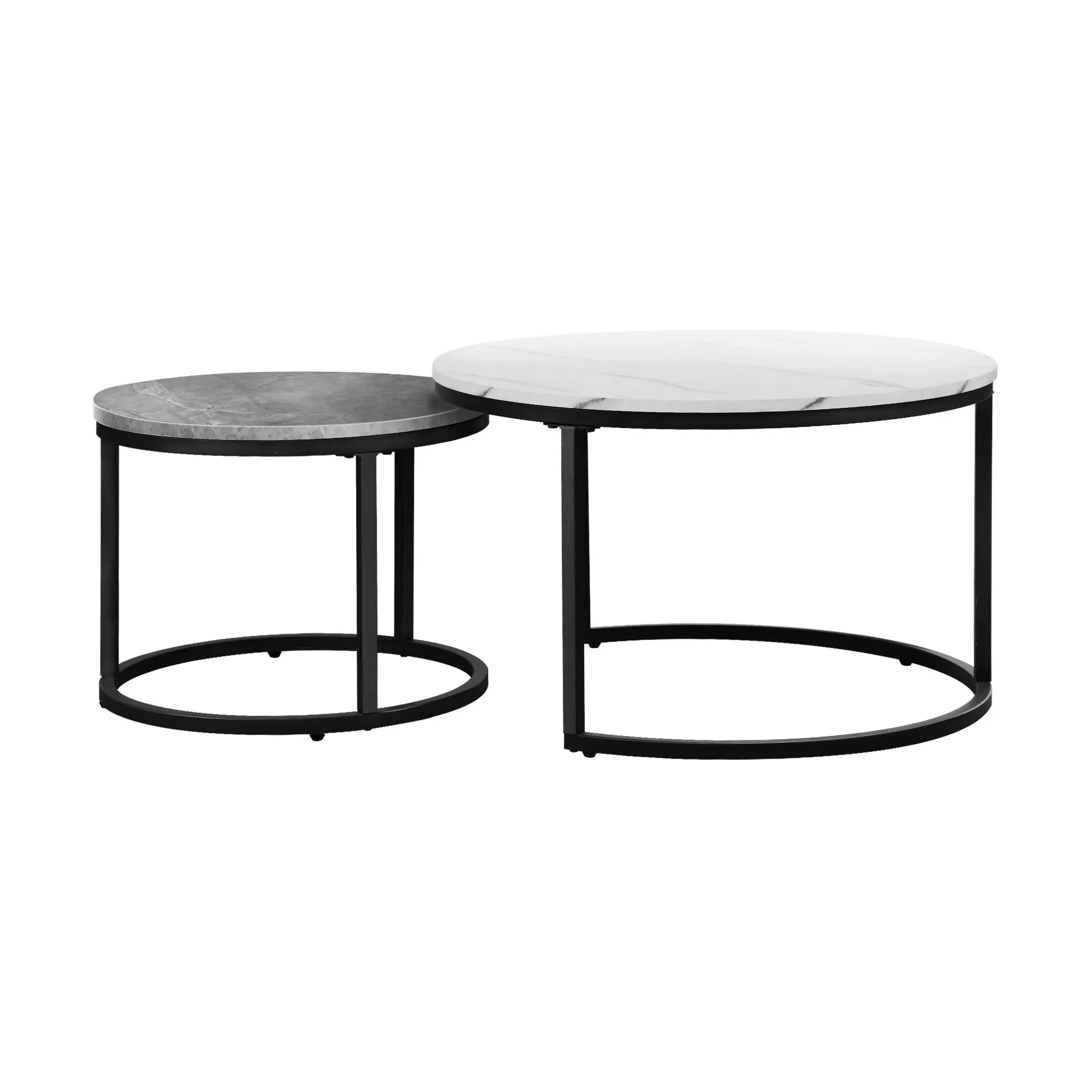 Oikiture Set of 2 Coffee Table Round Nesting Side End Table White and Grey