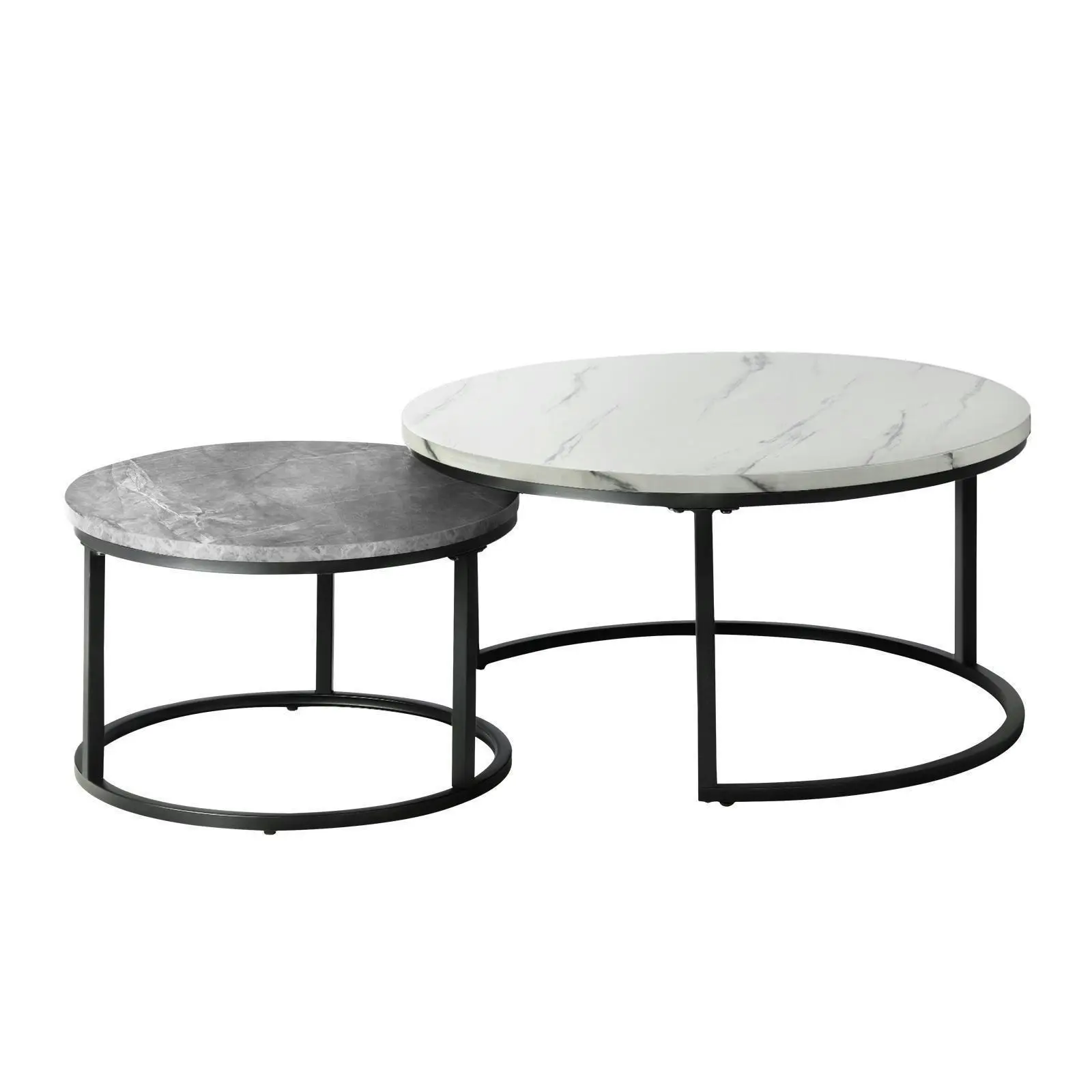 Oikiture Set of 2 Coffee Table Round Nesting Side End Table White and Grey